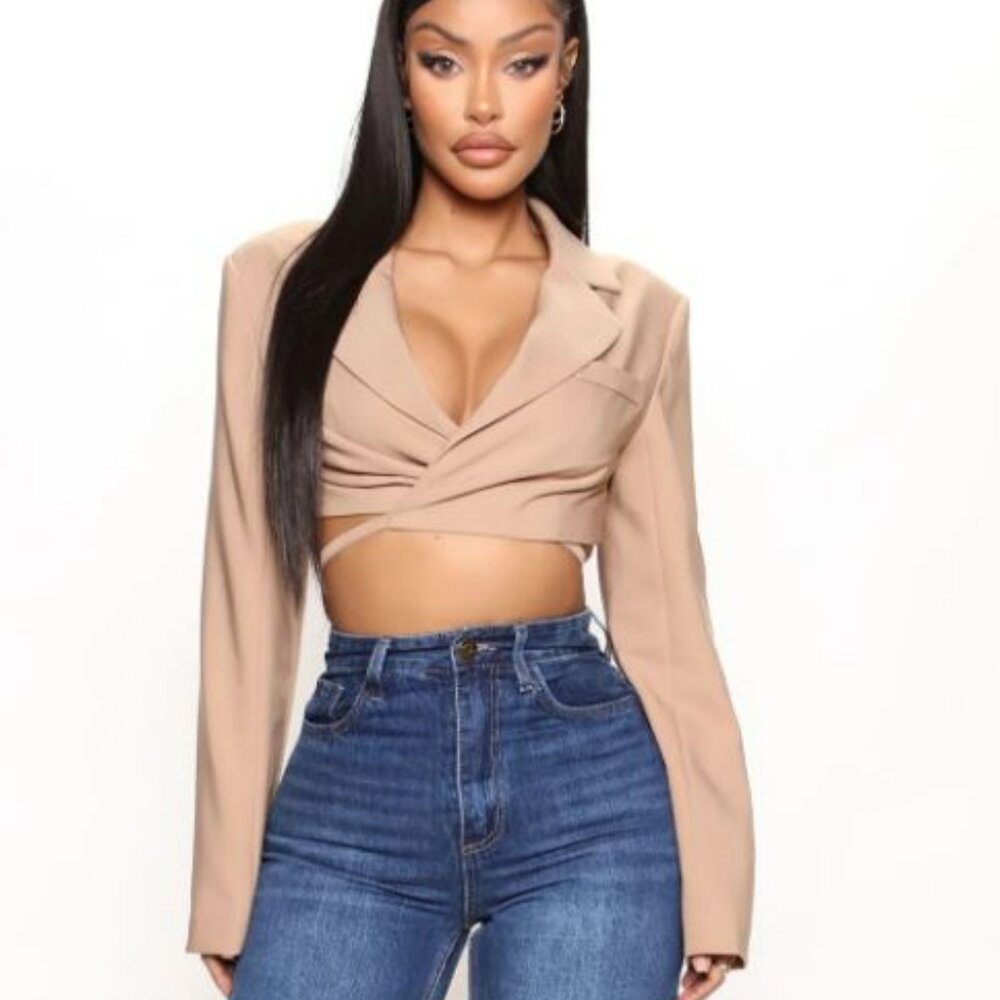 Backless Crop Blazer Top - Camel